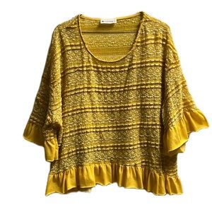 The Impeccable Pig, 60% Cotton, Butterscotch/Off White Scoop Neck Top, Medium